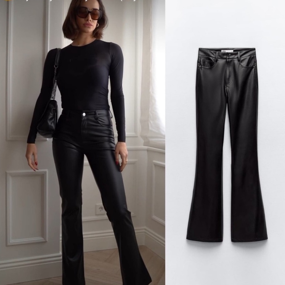 NEW ZARA FAUX LEATHER FLARED PANTS